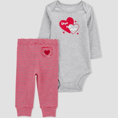 Image of Carter's Just One You®️ Baby 2pc Striped Valentine's Day Love You More Top & Bottom Set - Red Newborn
