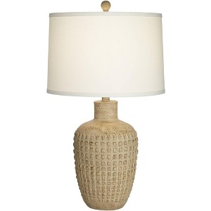360 Lighting Delon 26 1/2" Tall Jar Farmhouse Rustic Country Cottage Table Lamp Brown Beige Terra Cotta Finish Single White Shade Living Room Bedroom - 1 of 4