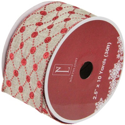 Northlight Red and Beige Diamond Wired Christmas Craft Ribbon 2.5" x 120 Yards