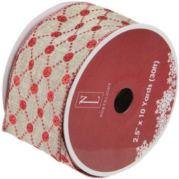 Northlight Pack of 12 Red and Beige Diamond Wired Christmas Craft Ribbon 2.5" x 120 Yards