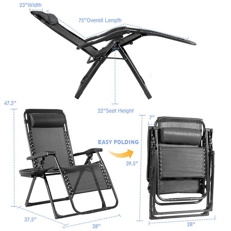 Costway Oversize Lounge Chair Patio Heavy Duty Folding Recliner, 3 of 10