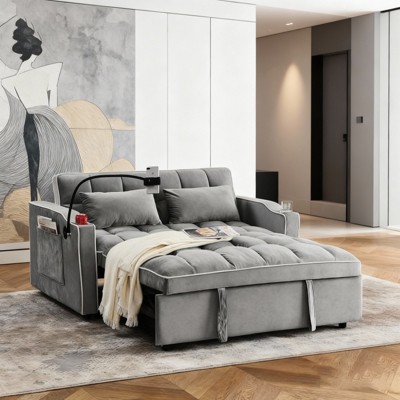 3 in 1 Convertible Sleeper Sofa Bed 55 Velvet TIRAMISUBEST 3 Position Adjustable Back USB Phone Stand Ashtray Bonus Pillows Compact Lounger