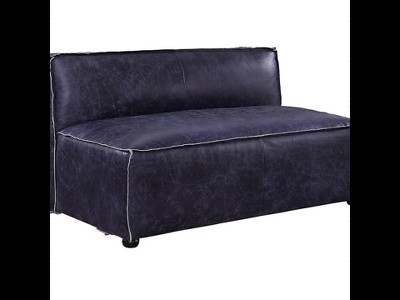 Vintage Blue Top Grain Leather Armless Loveseat