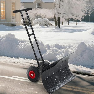 TackView Snow Shovel with Wheels, Ergonomic Snow Pusher Shovel with Snow Removal Adjustable Angle & Height Handle, for Driveway, Pavement - 1 of 4