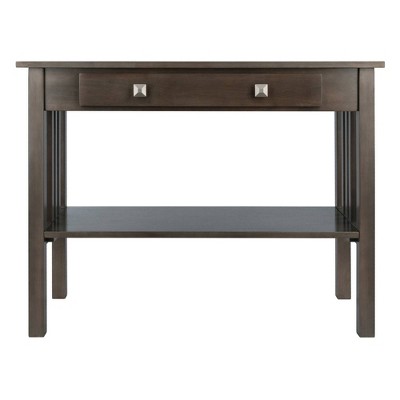 Transitional Oyster Gray Solid Wood Console Table with Storage