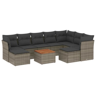 vidaXL Patio Sofa Set with Cushions Outdoor Furniture 10 Piece Poly Rattan - Gray