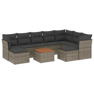 vidaXL Patio Sofa Set with Cushions Outdoor Furniture 10 Piece Poly Rattan - Gray - 1 of 4