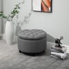 HOMCOM Round Linen-touch Fabric Storage Stool Ottoman Button Tufted Footrest with Removable Lid for Living Room, Entryway, or Bedroom, gray - 2 of 4