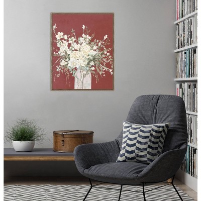 23"x28" Warm Flowers in Glass Vase by Patricia Pinto Framed Canvas Wall Art Print Bronze - Amanti Art: Hand-Stretched, Polystyrene Float Frame