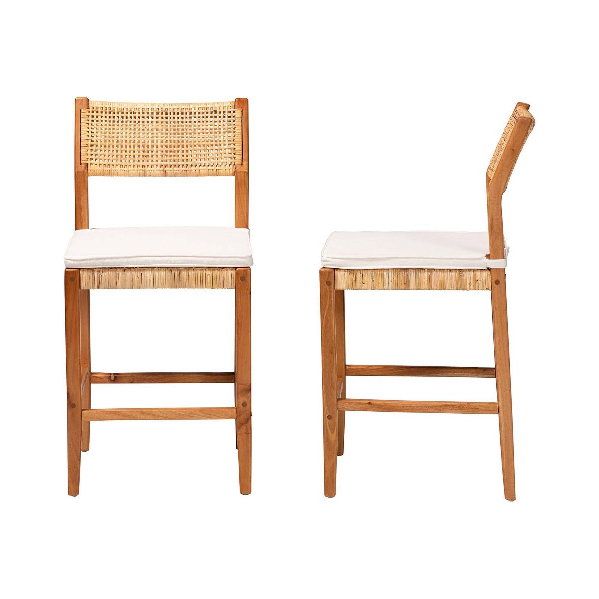 bali & pari Chatura Natural Rattan and Mahogany Wood 2  Piece Counter Stool Set Light Honey/Honey - thumbnail 3