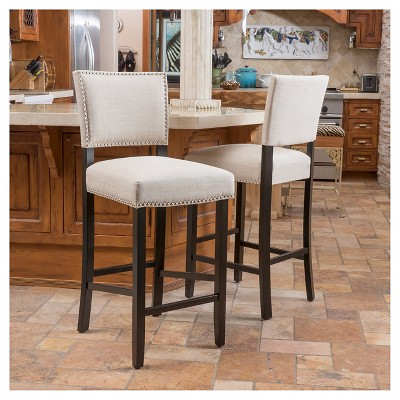 Ivory Linen and Espresso Wood Barstools Set of 2