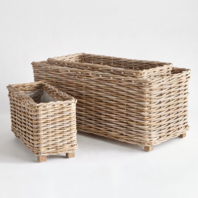 Set of 3 Natural Rattan Rectangular Planters