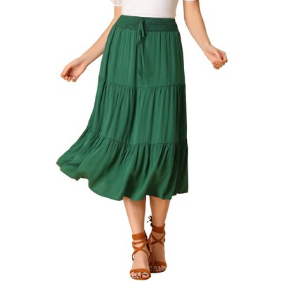 Allegra K Women's Boho High Waist Swing A-line Tiered Midi Skirt : Target