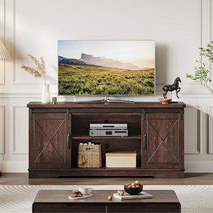 Farmhouse TV Stand for Televisions Up to 65 Inches, Entertainment Center Console Table with Storage Cabinets and Two Barn Doors - 1 of 4