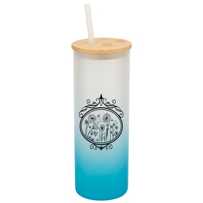 Elanze Designs Flower Garden Mirror Damask Frame Wrap-Around Design 25 Ounce Frosted Gradient Glass On-The-Go Coffee Travel Skinny Tumbler Mug Cup,