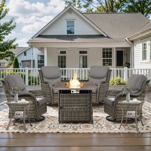 Belord 7 Pieces Patio Furniture Set, All Weather Wicker Outdoor Conversation Set with Swivel Rocker Patio Chair, Side Table and Propane Firepit Table - 1 of 4