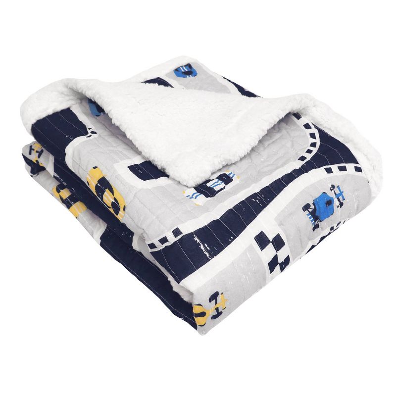 50&#34;x60&#34; Full/Queen Kids&#39; Faux Shearling Car Track Throw Blanket Navy - Lush D&#233;cor, 4 of 10