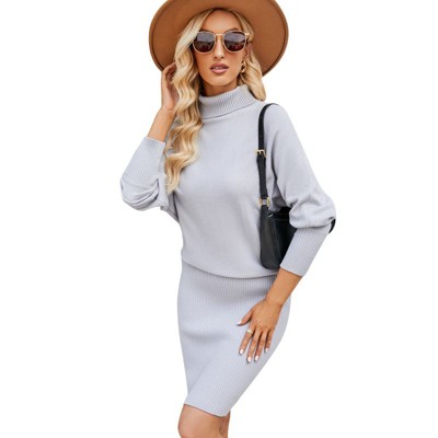Women's Sweater Dress Long Knitted Dress High Temperament Thin Package Hip High Neck Sweater Dress
