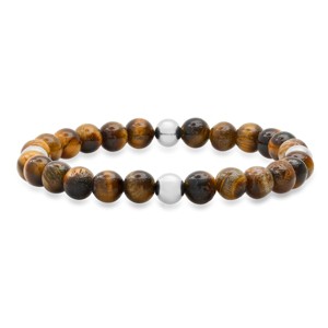Steeltime Men's stainless steel and tiger eye beaded stretch bracelet. Color Option: Silver, Gold - 1 of 4
