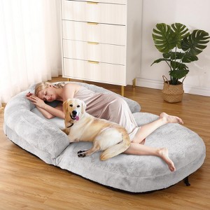 Convertible Human Dog Bed for Adults, 71"x43"x10" Large Nap Bed with Washable Removable Faux Fur Cover, Portable Lounger for Home - 1 of 4