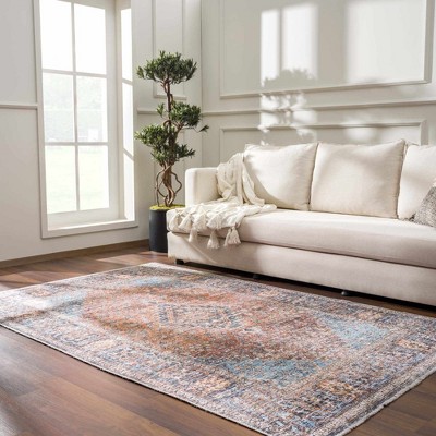 Hauteloom Light Blue and Burgundy Rectangular Polyester Area Rug