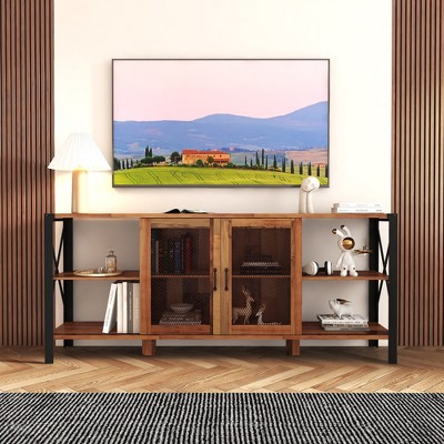 VYNXARIA TV Stands for Living Room,Farmhouse TV Stand 80 Inch Television Stand , Modern Horizontal Wood and Metal Open Bookshelf,White