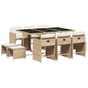 vidaXL 9 Piece Patio Dining Set with Cushions Poly Rattan - 1 of 4