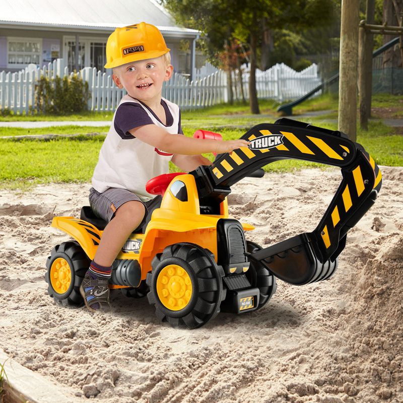 Costway Kids Toddler Ride On Excavator Digger Truck Scooter Seat Storage w/Sound&Helmet, 2 of 11