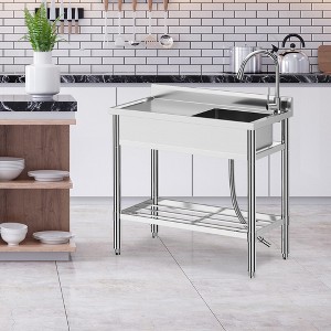 Freestanding Stainless Steel Utility Sink (36x21") – Single Bowl + Countertop/Storage Shelf | Commercial Kitchen & Laundry Use - 1 of 4