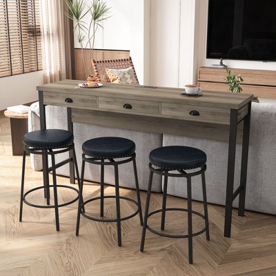 CAVINAS Dining Table Set for 3 Pub Bar Table 3 Drawers  with 3 Stools Power Outlets