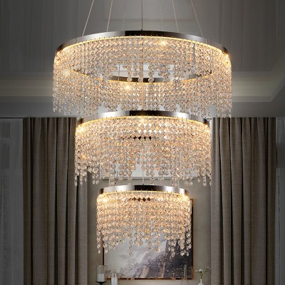 BAOURE 24-inch Crystal Chandelier LED Ceiling Lamp, Chrome Adjustable Color Temperature 3000K/4000K/6000K, Height Adjustable, Luxury Round Chandelier