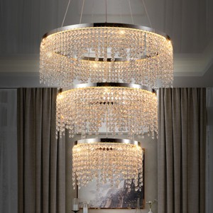 BAOURE 24-inch Crystal Chandelier LED Ceiling Lamp, Chrome Adjustable Color Temperature 3000K/4000K/6000K, Height Adjustable, Luxury Round Chandelier - 1 of 4