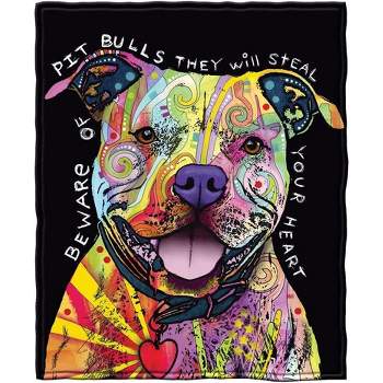 Dawhud Direct 75" x 90" Colorful Dean Russo Pit Bull Fleece Throw Blanket for Women, Men and Kids