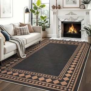 Area Rugs Modern Bordered Rug Easy Jute Rug Non-Slip Low Pile Indoor Outdoor Rugs for Living Room Patio Backyard - 1 of 4