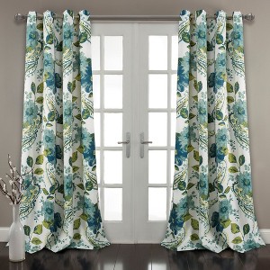 Home Boutique Floral Paisley Light Filtering Window Curtain Panels Blue 52x108 Set - 1 of 1