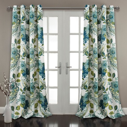 Home Boutique Floral Paisley Light Filtering Window Curtain Panels Blue 52x108 Set - image 1 of 1