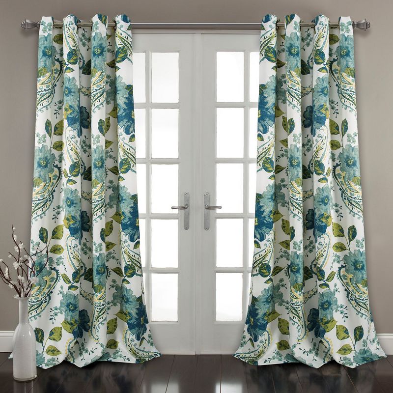 Home Boutique Floral Paisley Light Filtering Window Curtain Panels Blue 52x108 Set, 1 of 2