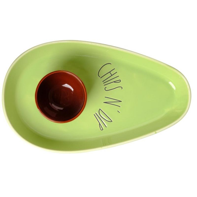 Lexi Home 14 Inch Ceramic Avocado Chip and Dip Serving Tray, 3 of 5