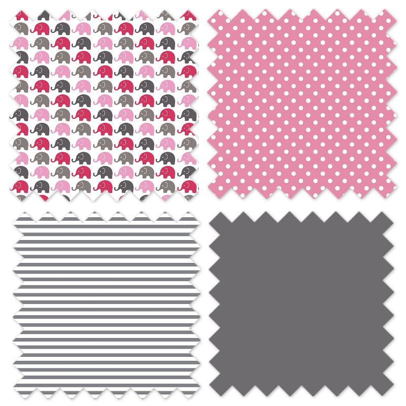 Bacati - Elephants Crib Rail Guard Covers Pink/Gray set of 2 Small Side, 5 of 7