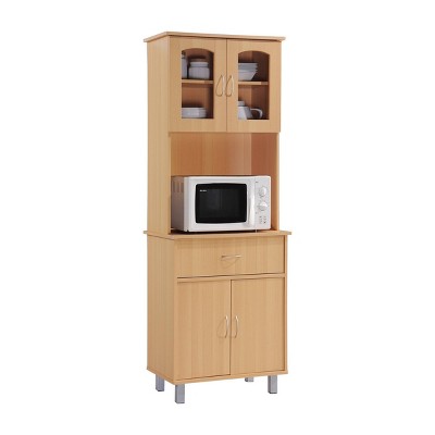 Kitchen Cabinet with Top and Bottom Compartment Pale Cream - Hodedah
