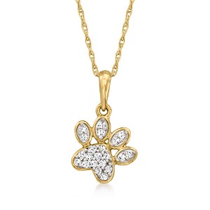 Ross-Simons 0.10 ct. t.w. Diamond Paw Print Pendant Necklace in 10kt Yellow Gold - 1 of 4