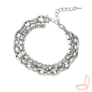 Silver-Tone Multi-Layer Curb Chain Bracelet with Cubic Zirconia, Edgy Jewelry for Women, Daily & Styling Occasions - 1 of 4