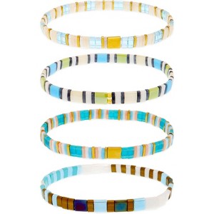 4-Pack Tila Flat Beaded Stretch Bracelets for Women, Handmade Miyuki Glass Stack Beads for Festive Holiday Accessories - 1 of 4