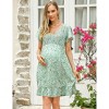 Womens Maternity Dress Ruffled Shirred Dress Floral Sundress with Flutter Cap Sleeve V Neck Flowy Midi Dress Flowy Gathered Hem Dress - 2 of 4