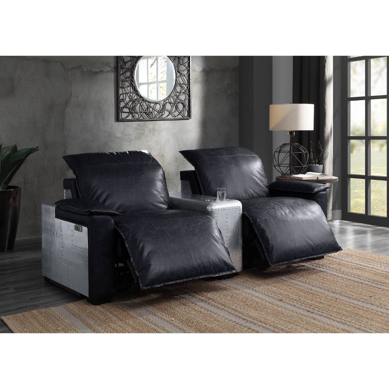 Misezon 86&#34; Recliner Sofas Black Top Grain Leather and Aluminum - Acme Furniture, 1 of 7