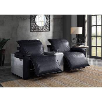 Misezon 86" Recliner Sofas Black Top Grain Leather and Aluminum - Acme Furniture