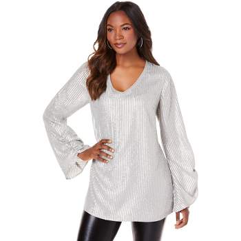 Roaman's Women's Plus Size Sequin-Embellished Georgette Pullover