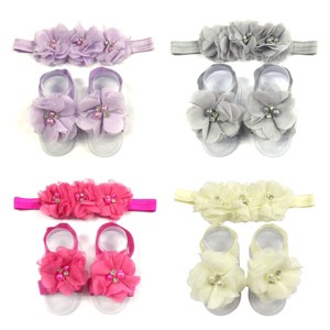 Wrapables Shabby Chic Flower Headband + Barefoot Sandals (Set of 4) - 1 of 4