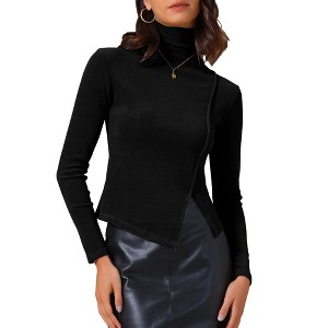 INSPIRE CHIC Women's Turtleneck Long Sleeve Knit Asymmetric Slim Fit Basic Thermal Shirts - 1 of 4
