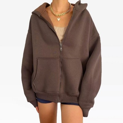 Womens Zip Up Hoodie Fleece Warm Tops Oversized Sweatshirts Fleeced Boyfriend Fit Hoodie Winter Fashion Sweatshirts Trendy Outfits